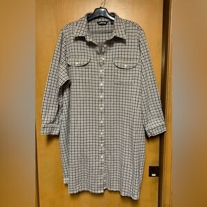Lands End Women’s 3X Houndstooth Plaid Shacket Chore Jacket Mini Dress